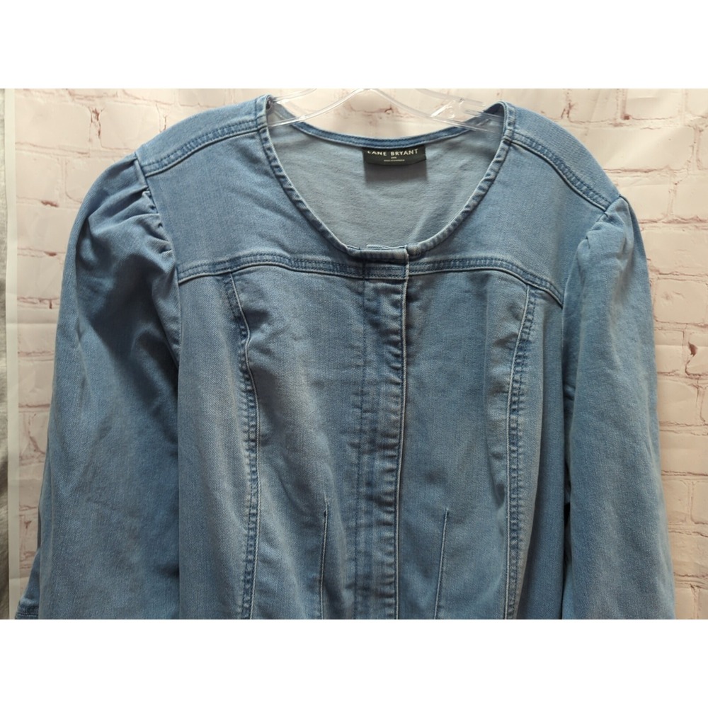 Lane Bryant blue jean romper 24S 24 short belted waist zip front wide leg 3/4slv - Picture 5 of 15